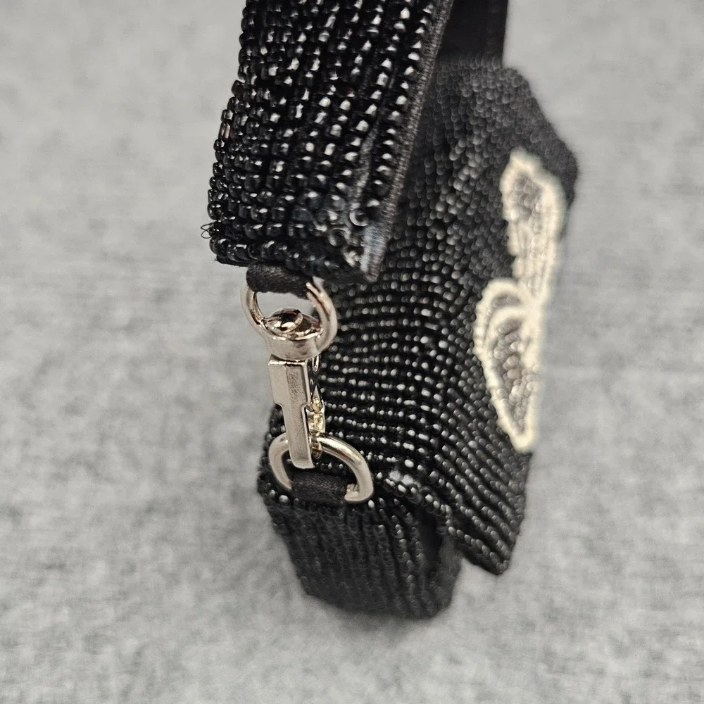 Kelly & Katie Women Beaded Mini Bag Bow Design Boho Crescent Satchel Black Small